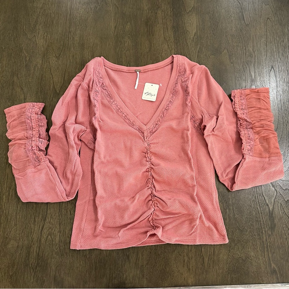Free People Dusty Rose Ruched V-Neck Top